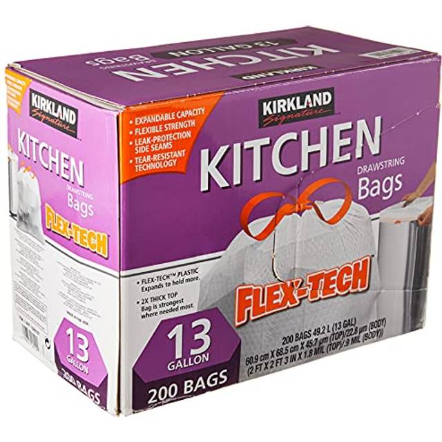 Kirkland Signature Drawstring Kitchen Trash Bags - 13 Gallon - 200 Count