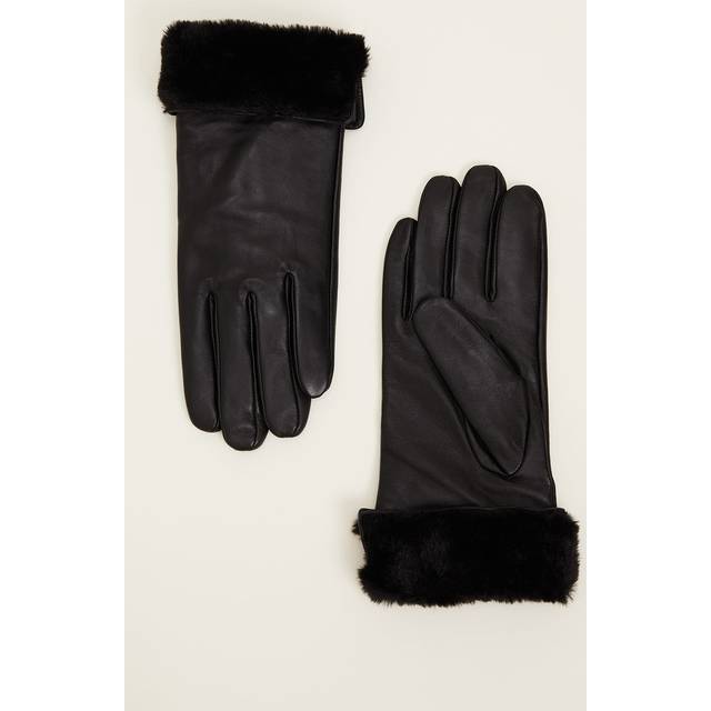 Phase Eight Women's Faux Fur Trimmed Leather Gloves - Black - M/L