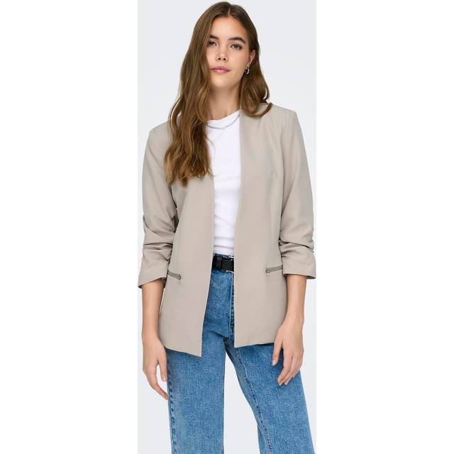 Only Edge to Edge Three-Quarter Length Sleeve Blazer - Beige