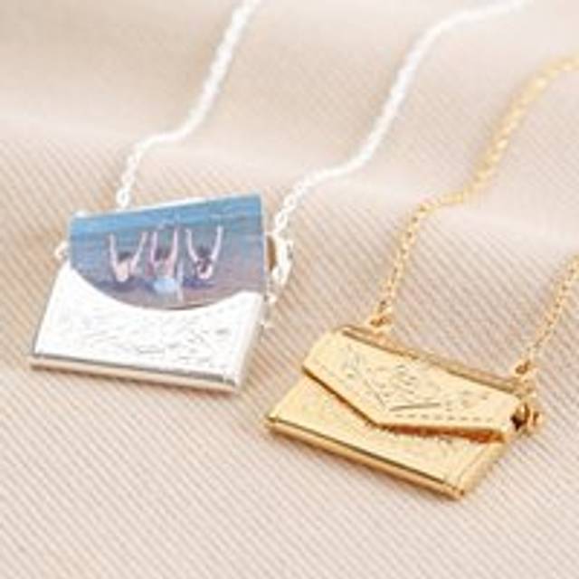 Personalised Envelope Locket Necklace with Hidden Photo Charm - gold/silver - one size