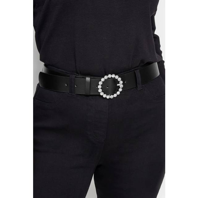 Black Diamante Circle Buckle Belt - 28-32