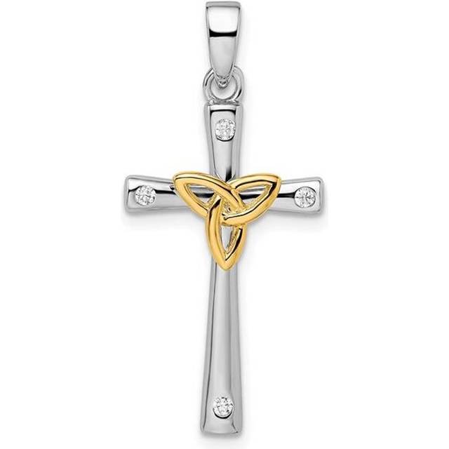 Finest Gold Sterling Silver Gold Plated Rhodium-Plated & CZ Cross with Celtic Cross Pendant