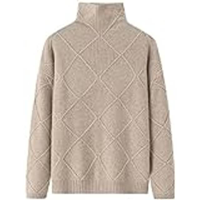 Goat hår 100 % kashmir enfärgad rutig pullover självledande förtjockad kashmirtröja kvinnor, beige, XL