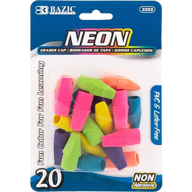 BAZIC Eraser Top  Latex Free Pencil Tops Erasers (20/Pack)  Neon Color Arrowhead Caps Erasers for Kids Student Art Drawing School Supplies