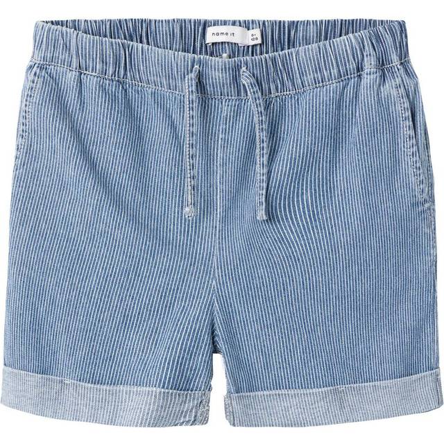 Namn det flicka jeansshorts säckig, Mellanblå denim, 110