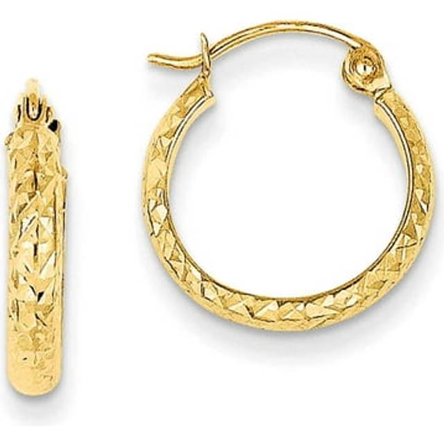 Quality Gold TC792 14K Yellow Gold Diamond-Cut 2.8 x 15 mm Hollow Hoop Earrings