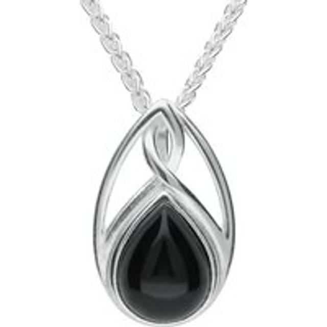 Sterling Silver Whitby Jet Pear Shaped Celtic Twist Drop Necklace