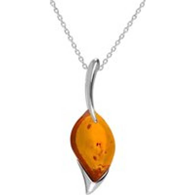 Sterling Silver Amber Marquise Wave Top Necklace - Silver