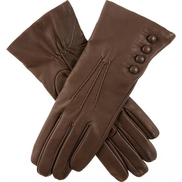 Women's Three-Point Cashmere-Lined Leather Gloves with Buttons - MOCCA (Natural) / 7