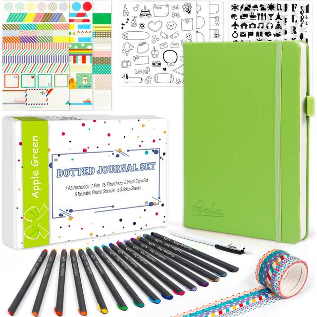 Dotted Journal Kit  Feela Dot Grid Journal Hardcover Planner Notebook Set For Beginners Women Girls Note Taking with Journaling Supplies Stencils Stic