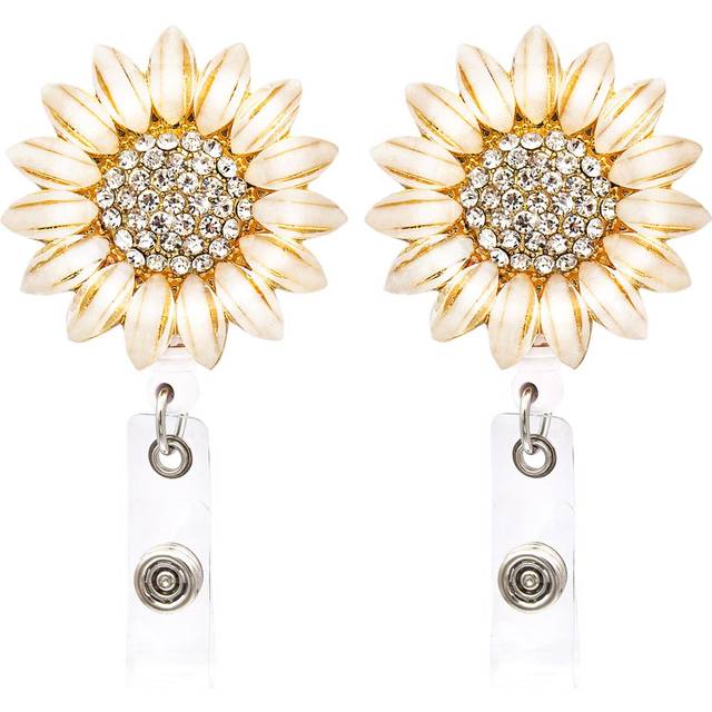 2 Pack Luxury Flower Retractable Name Card Badge Holder with Alligator Clip  ID Badge Reel Clip On Card Holders