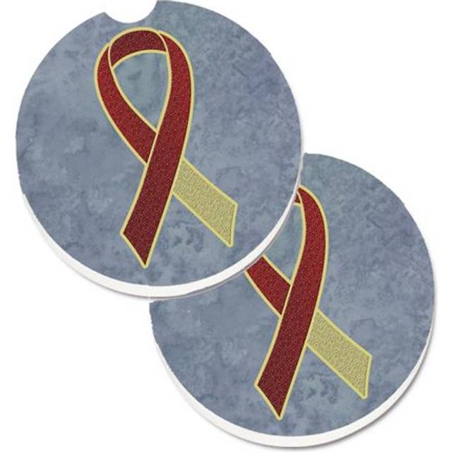 Burgundy & Ivory Ribbon for Head & Neck Cancer Awareness Set of 2 Cup Holder Car Coaster