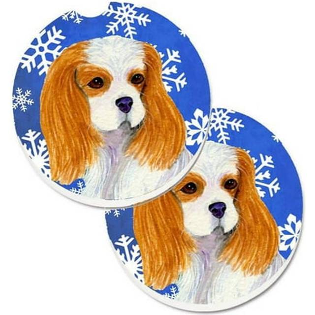 Cavalier Spaniel Winter Snowflakes Holiday Set of 2 Cup Holder Car Coaster