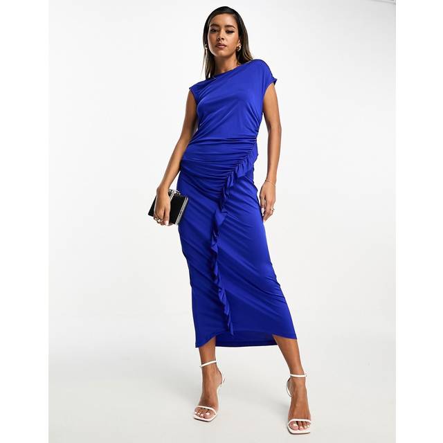 Electric Blue Ruche Ruffle Midi Dress (XS)