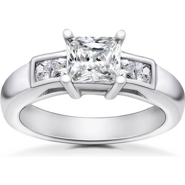 1/2 Ct Princess Cut Solitaire Diamond Engagement Ring 14 K White Gold Enhanced
