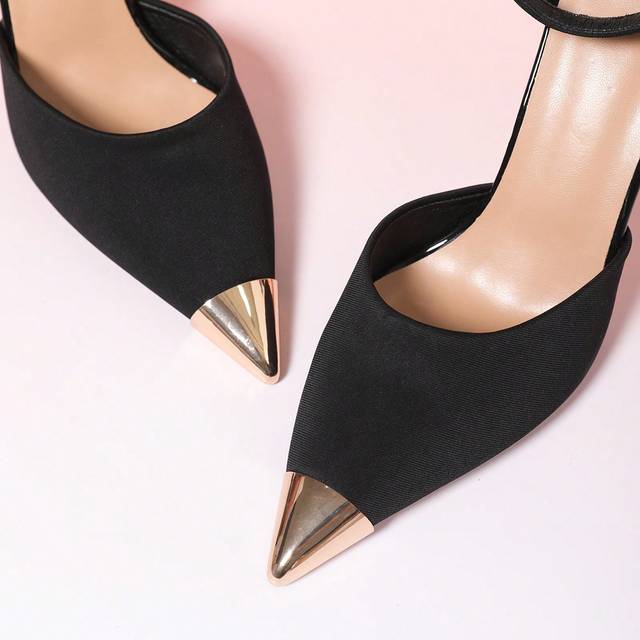 SHEIN 2pcs (1pair) Gold High Heel Shoe Protectors, Anti-Kick Shoe Head Leather Shoe Repair Parts, High Heel Pointed Toe Decoration, Damage Repair Metal Shoe