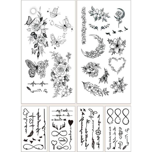 STARTTOOS Tattoo Sticker Kits, 6 Sheets Flower & Butterfly Temporary Tattoos For Women, Mix Tattoo Stickers Adults, Fake Tattoos That Look Real, For Men, Women