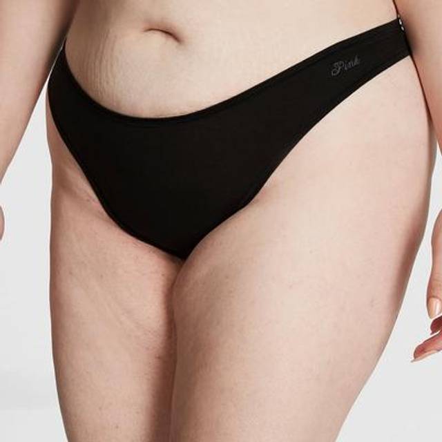 Victorias Secret PINK Pure Black Thong Cotton Knickers - pure black - X-SMALL