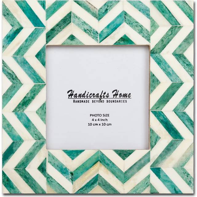 Picture Frames Photo Frame Chevron Herringbone Vintage Wooden Handmade Naturals Bone Classic Size 4x4 Inch Green