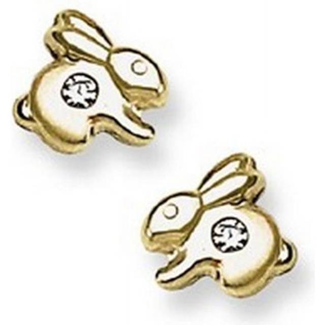 CZ Accent Bunny Rabbit Stud Baby Earrings in 14K Yellow Gold