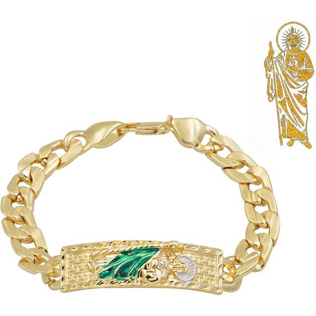 "Giffor Cuban Chain ID Bracelets for Men Women 18K Gold Plated Saint Jude Bracelet San Judas Chains Nickel-Free  Hypoallergenic Jewelry  8.86"""""""""