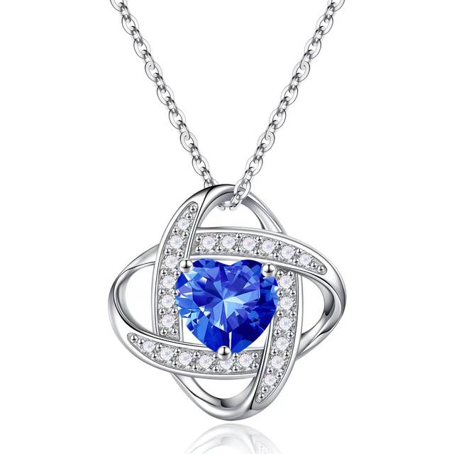 Love Knot Birthstone Necklace for Women  925 Sterling Silver Love Knot Heart Birthstone Necklace Jewelry Natural or Created Gemstone Valentines Day Bi