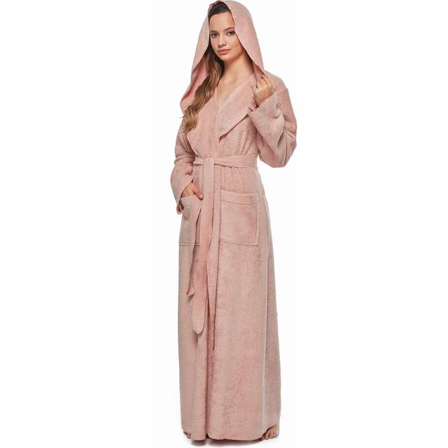 Arus Womens Princess Ankle Long Hooded Lightweight Turkish Cotton Bath Robe Misty Rose  Large