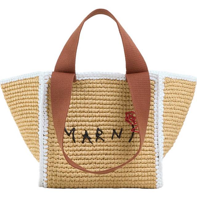 Marni Macrame Sillo Small Woven Shopper Tote Bag - White (Size 8.6 x 8.6 x 5.1)