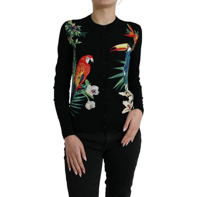 Dolce & Gabbana Black Bird Wool Long Sleeve Cardigan Sweater - IT38 | XS