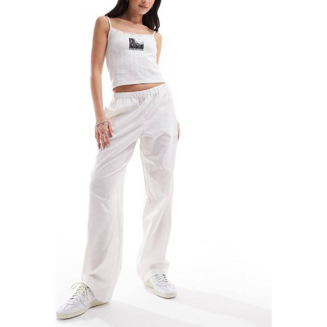 Monki – Vita linnebyxor med vida ben-Vit/a