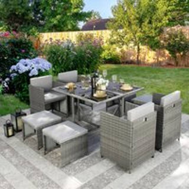 Home Garden Direct Athena - 8-Seater Rattan Cube Dining Set -Grey, Grey