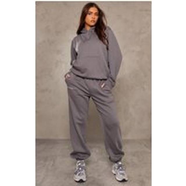 PRETTYLITTLETHING Logo Charcoal Grey Est 2012 Cuffed Joggers, Charcoal Grey - XL