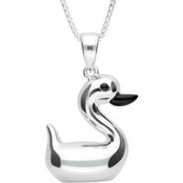 Sterling Silver Whitby Jet Luckiest Duck Small Necklace - Silver