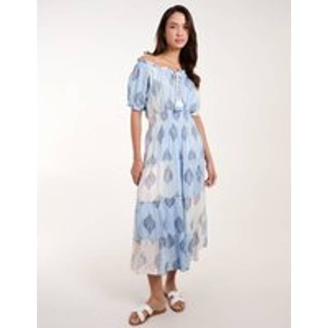 Blue Vanilla Womens Printed Bardot Tassel Midi Dress - Size Small