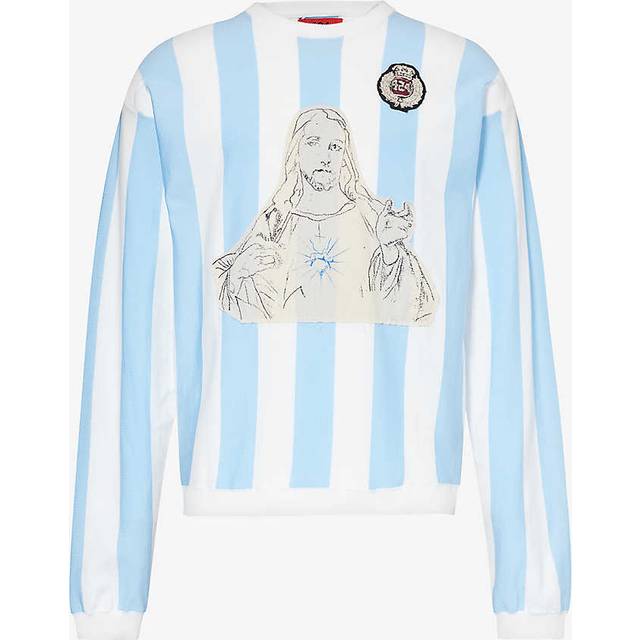 424 White & Blue Patch Sweater - PANNA+BABY BLUE - L