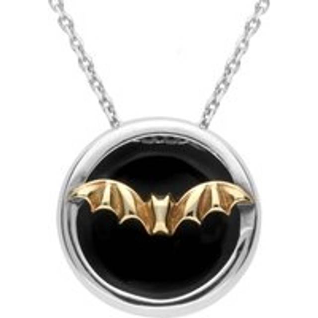 Sterling Silver 9ct Yellow Gold Whitby Jet Round Gothic Bat Necklace - Yellow Gold
