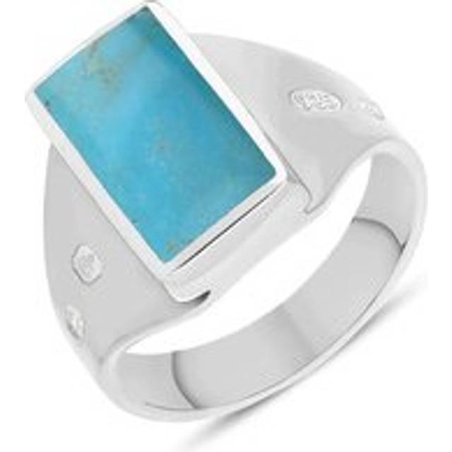Sterling Silver Turquoise Queen's Jubilee Hallmark Small Oblong Ring D - N