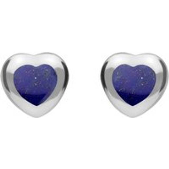 Sterling Silver Lapis Lazuli Framed Heart Stud Earrings - Silver