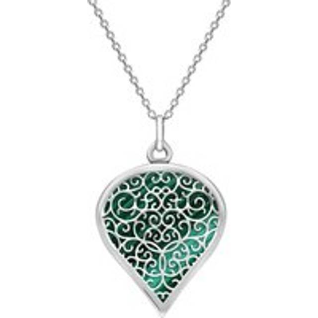 Sterling Silver Malachite Flore Filigree Large Heart Necklace