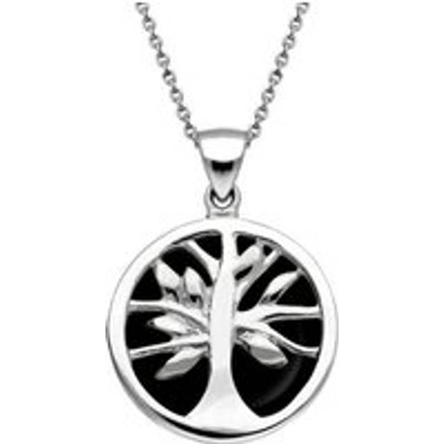Sterling Silver Whitby Jet Small Round Tree of Life Necklace