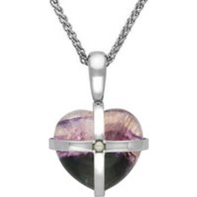 Sterling Silver Blue John One Pearl Small Cross Heart Necklace - Option1 Value Silver