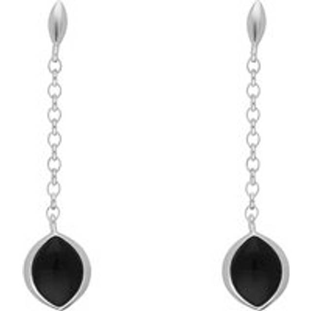 Sterling Silver Whitby Jet Marquise Chain Drop Earrings
