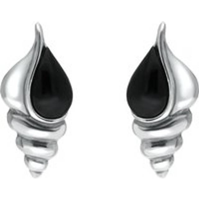 Sterling Silver Whitby Jet Shell Stud Earrings - Silver