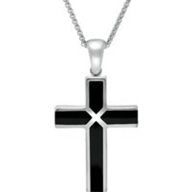 Sterling Silver Whitby Jet Medium Four Stone Cross Necklace