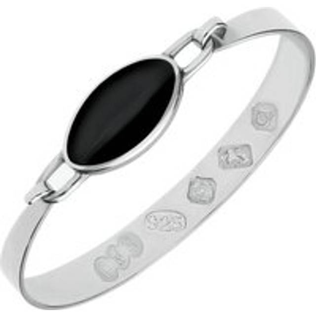 Sterling Silver Whitby Jet Hallmark Wide Oval Bangle - Silver