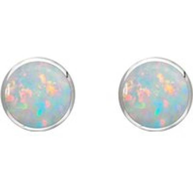 Sterling Silver Opal 8mm Classic Large Round Stud Earrings