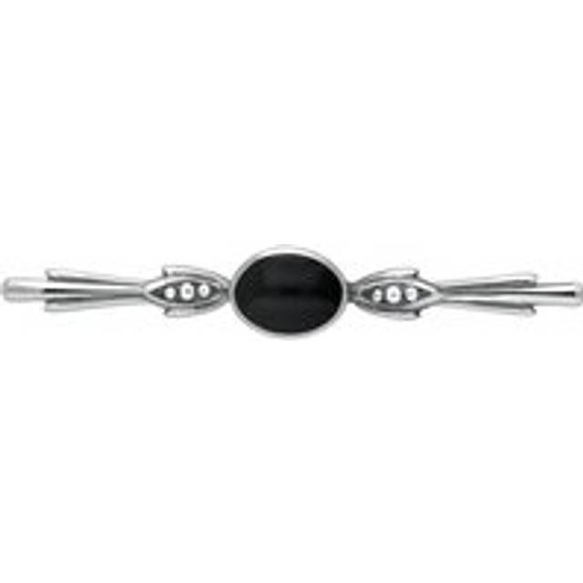 Sterling Silver Whitby Jet Oval Bar Brooch - Silver