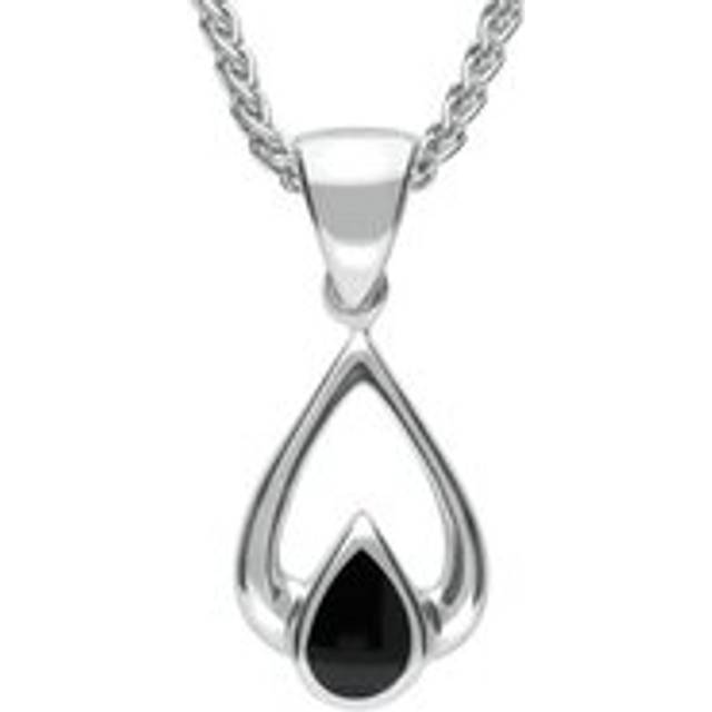 Sterling Silver Whitby Jet Tear Drop Necklace - Silver
