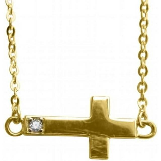 Precious Stars Jewelry 14k Yellow Gold Cubic Zirconia Accent Sideways Cross Necklace