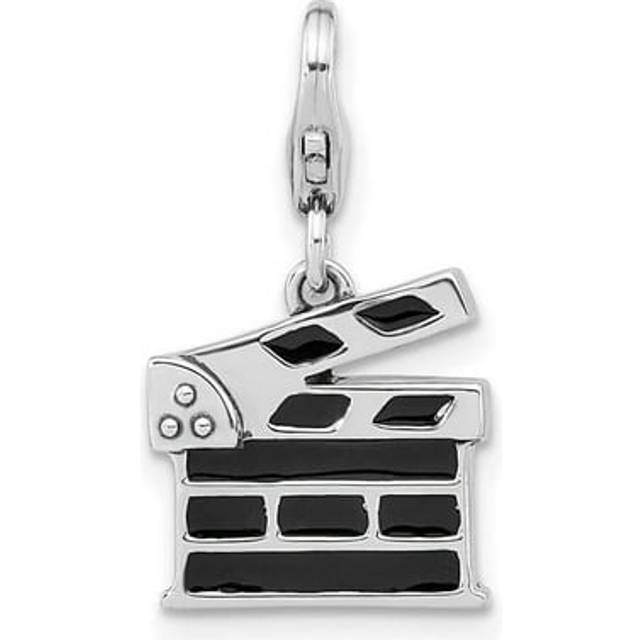 Finest Gold Sterling Silver Amore La Vita Rhodium-Plated Antiqued Enameled Clapperboard Charm